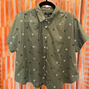 Madewell Olive Green Embroidered Blouse